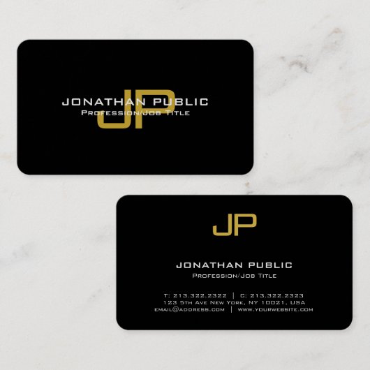 Vorlage Elegantes Schwarz-Gold Monogram modern Visitenkarte (Vorne/Hinten)