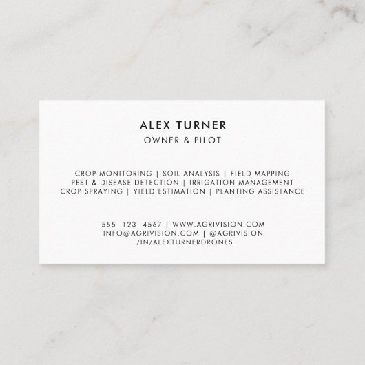 Vorlage für Agrardrossel-Unternehmen UAV-Foto Visitenkarte (Rückseite)