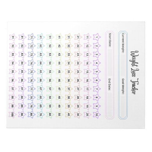 Vorlage für anpassbare Gewichtsabnahme-Tracker Notizblock (Vorderseite)