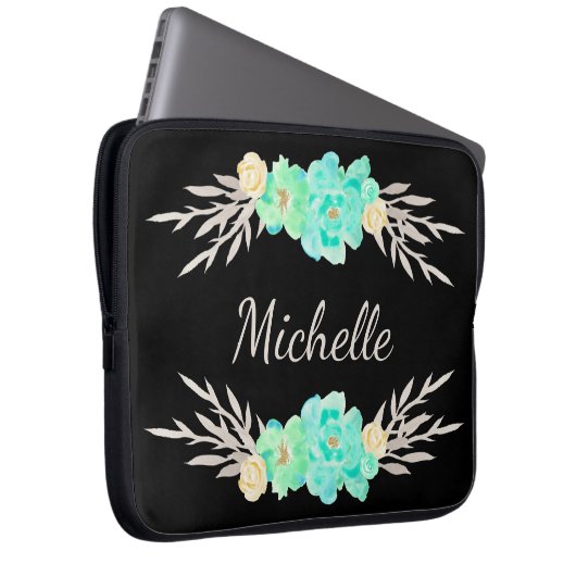 Vorlage für aquamarine und Silber-Monogramme Laptopschutzhülle (Vorne Rechts)