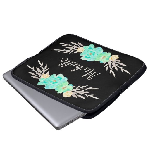 Vorlage für aquamarine und Silber-Monogramme Laptopschutzhülle (Vorne Knopf)