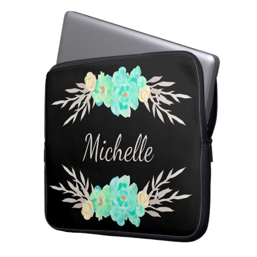 Vorlage für aquamarine und Silber-Monogramme Laptopschutzhülle (Vorderseite Links)