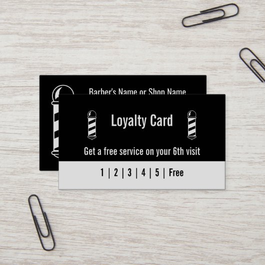 Vorlage für Barber Black und White Loyalty Card Visitenkarte (Vorderseite/Rückseite Beispiel)