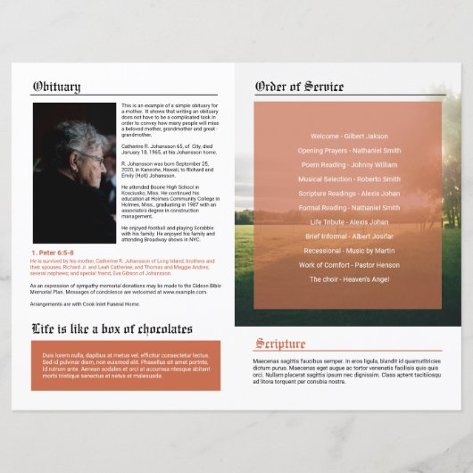 Vorlage für Beerdigungsprogramme im Zeitungsstil (Rückseite)