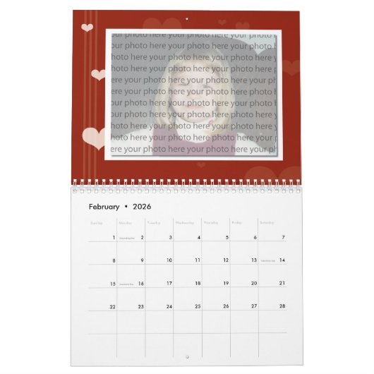 Vorlage für benutzerdefinierbare Familienkalender Kalender (Feb 2026)