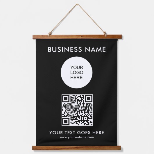 Vorlage für benutzerdefinierbare QR-Code-Firmenlog Wandteppich Mit Holzrahmen (Vorderseite)