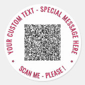 Vorlage für benutzerdefinierten QR-Code für Text u Runder Aufkleber (Vorderseite)