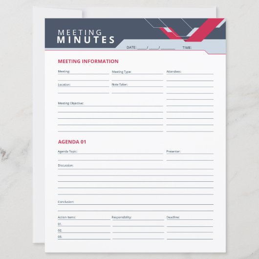 Vorlage für berufliche Sitzungsprotokolle (Vorderseite)