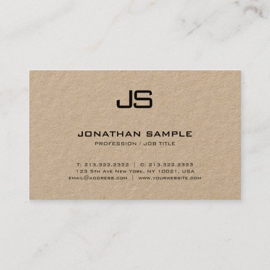 Vorlage für berufliches Monogramm-elegantes Kraft- Visitenkarte (Rückseite)