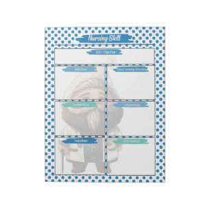 Vorlage für blaue Dr. Gnome-Krankenpflege-Fähigkei Notizblock