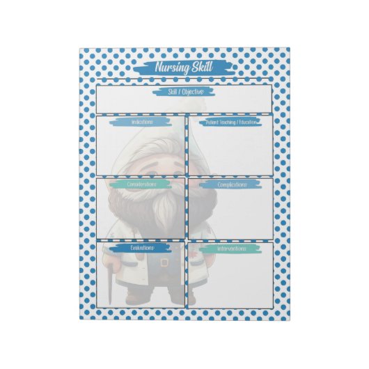 Vorlage für blaue Dr. Gnome-Krankenpflege-Fähigkei Notizblock (Rotiert)