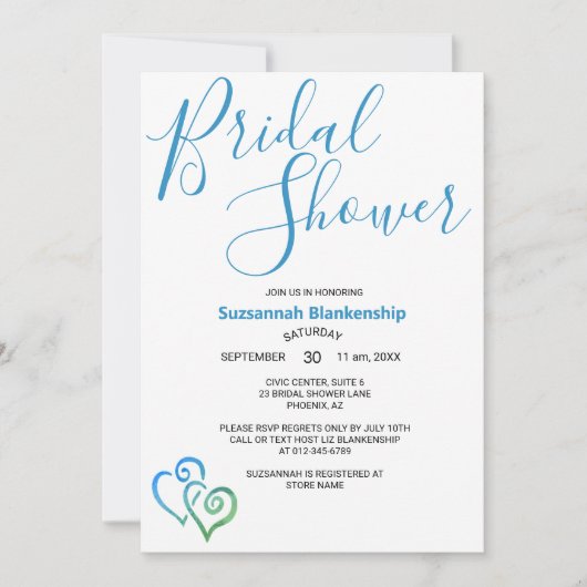 Vorlage für blaugrüne verknüpfte Herz-Brautpartys (Vorderseite)