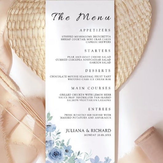 Vorlage für Blue Wedding Menu Cards