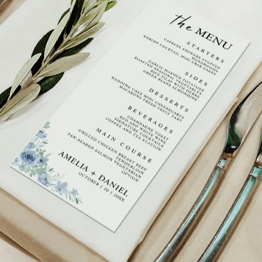Vorlage für Blue Wedding Menu Cards