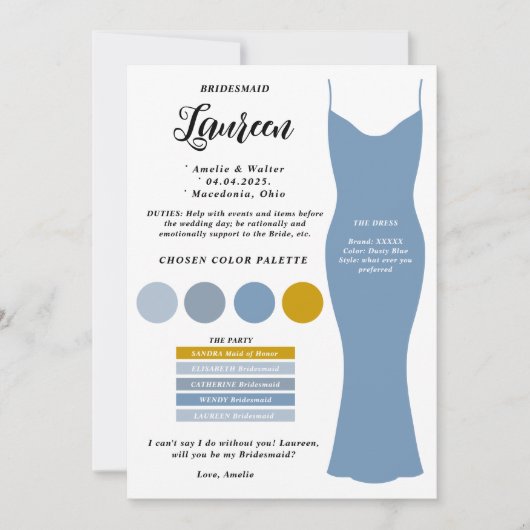 Vorlage für Bridesmaid Info-Karte (Vorderseite)