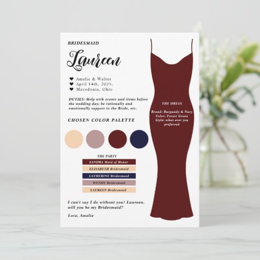 Vorlage für Bridesmaid Info-Karte (Stehend Vorderseite)