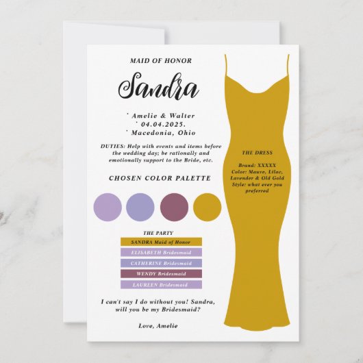 Vorlage für Bridesmaid Info-Karte (Vorderseite)