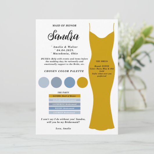 Vorlage für Bridesmaid Info-Karte (Stehend Vorderseite)