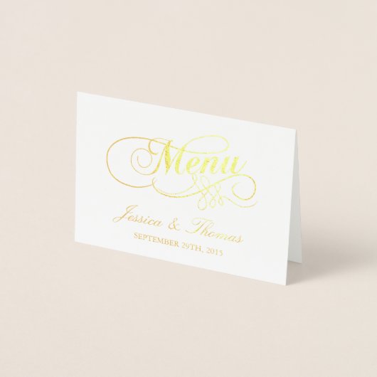 Vorlage für Chic Gold Foil & White Wedding Menü-Ka (Vorderseite)