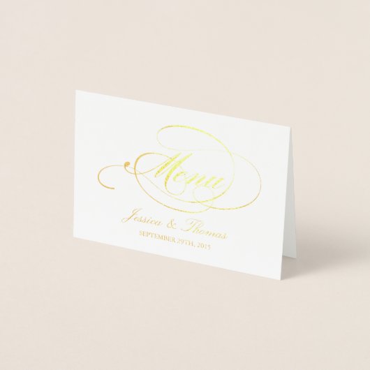 Vorlage für Chic Gold Foil & White Wedding Menü-Ka (Vorderseite)