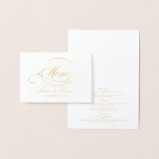 Vorlage für Chic Gold Foil & White Wedding Menü-Ka (Anzeige)