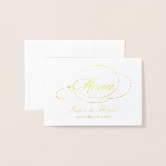 Vorlage für Chic Gold Foil & White Wedding Menü-Ka (Vorderseite mit Umschlag)