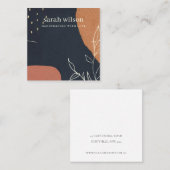 Vorlage für das abstrakte Navy Orange Leafy Neckla Quadratische Visitenkarte (Vorne/Hinten)