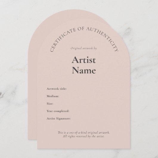 Vorlage für das Arch Certificate of Authenticity A (Vorne/Hinten)