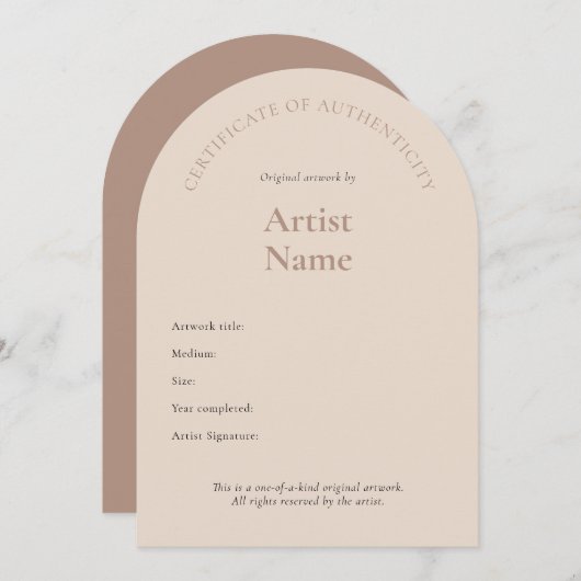Vorlage für das Arch Certificate of Authenticity A (Vorne/Hinten)