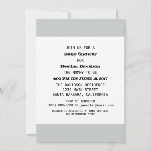 Vorlage für das Baby-Dusche-Party (Vorderseite)