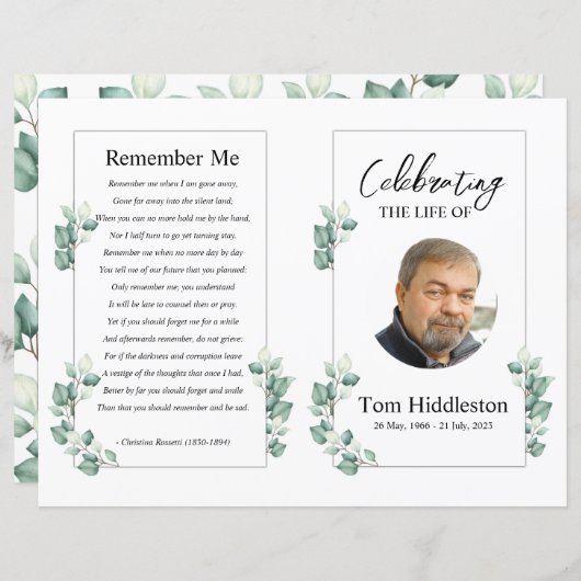 Vorlage für das Beerdigungsprogramm (Vorne/Hinten)