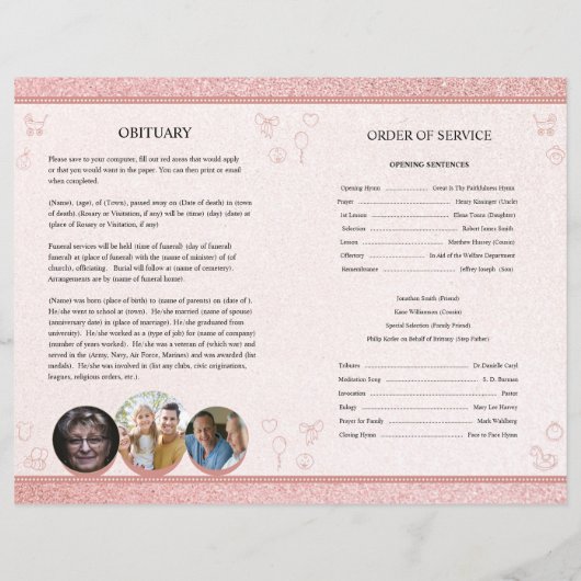 Vorlage für das Beerdigungsprogramm für Kinder (Rückseite)