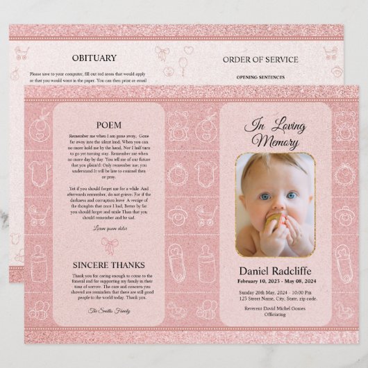 Vorlage für das Beerdigungsprogramm für Kinder (Vorne/Hinten)