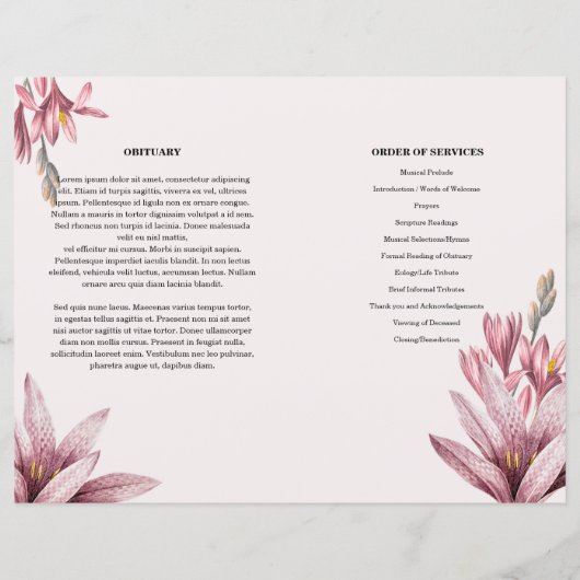 Vorlage für das Beerdigungsprogramm für Wasserfarb (Rückseite)