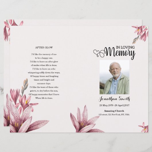 Vorlage für das Beerdigungsprogramm für Wasserfarb (Vorne/Hinten)