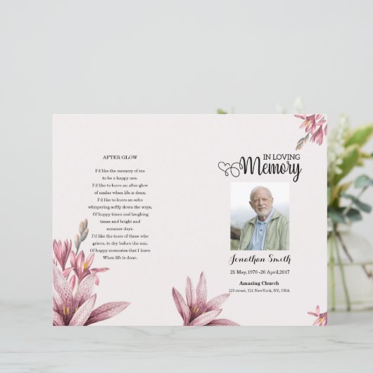 Vorlage für das Beerdigungsprogramm für Wasserfarb (Stehend Vorderseite)