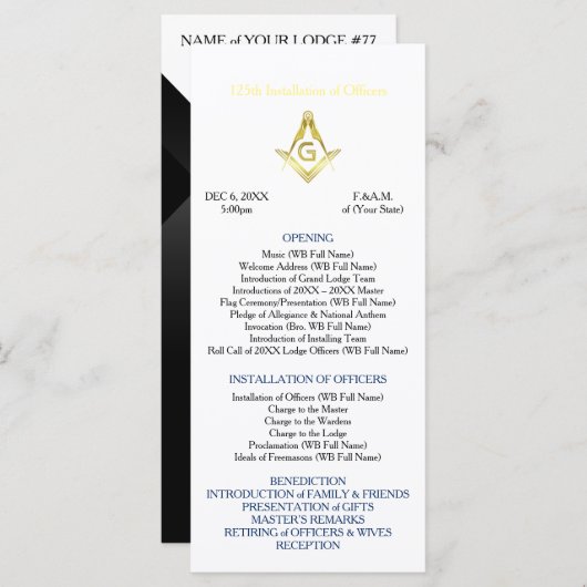 Vorlage für das Black Gold Masonic Installationspr (Vorne/Hinten)