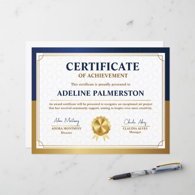 Vorlage für das Blaue und das Gold-Zertifikat (Vorderseite/Rückseite Beispiel)