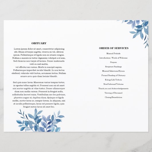 Vorlage für das Blue-Blatt-Beerdigungsprogramm (Rückseite)
