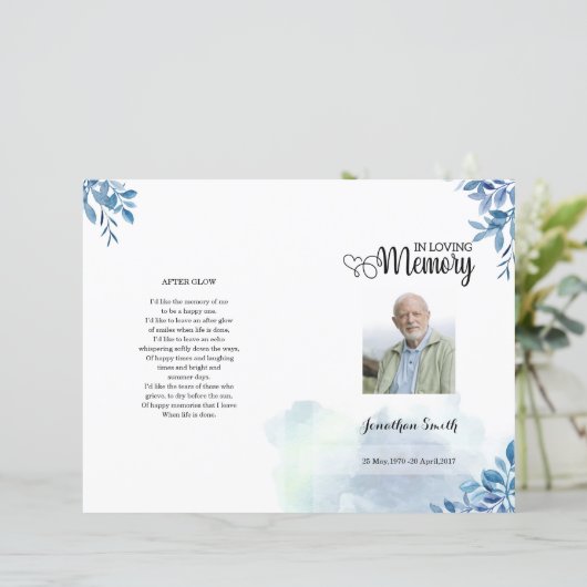 Vorlage für das Blue-Blatt-Beerdigungsprogramm (Stehend Vorderseite)