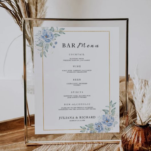 Vorlage für das Blue Wedding Bar Menu Poster
