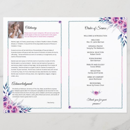 Vorlage für das Blumenbeerungsprogramm (Rückseite)