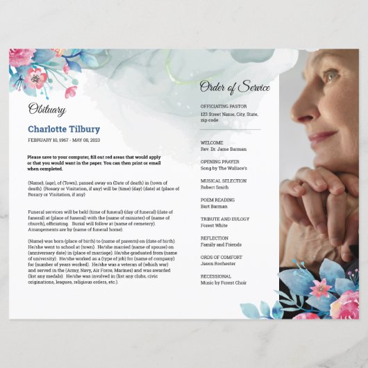 Vorlage für das Blumenbeerungsprogramm (Rückseite)