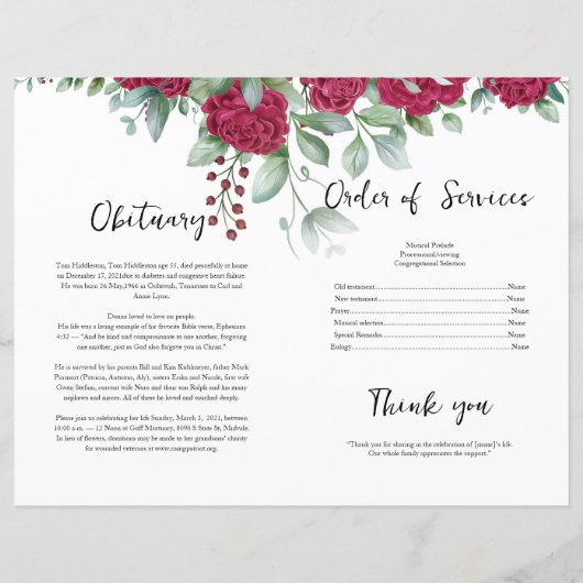 Vorlage für das Blumenbeerungsprogramm (Rückseite)