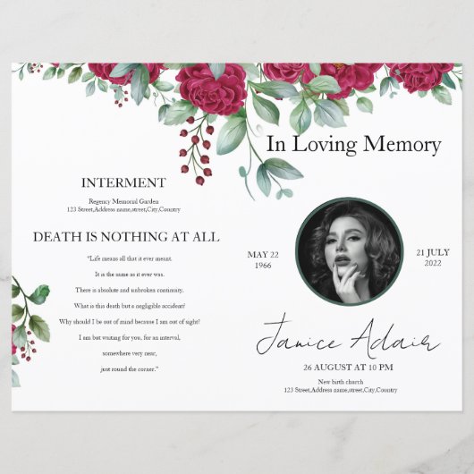 Vorlage für das Blumenbeerungsprogramm (Vorderseite)