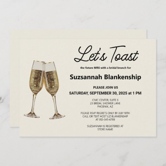 Vorlage für das Brautparty Champagne Flute Toast (Vorne/Hinten)