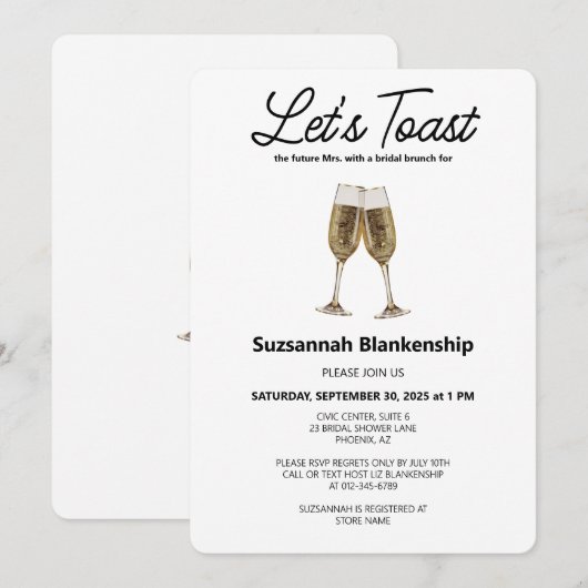 Vorlage für das Brautparty Champagne Flute Toast (Vorne/Hinten)