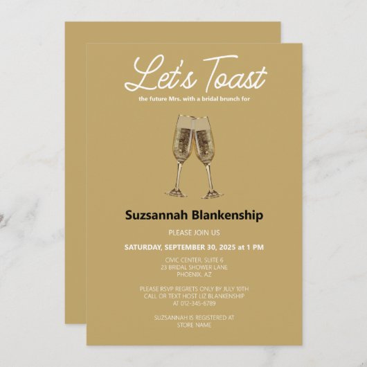 Vorlage für das Brautparty Champagne Flute Toast (Vorne/Hinten)