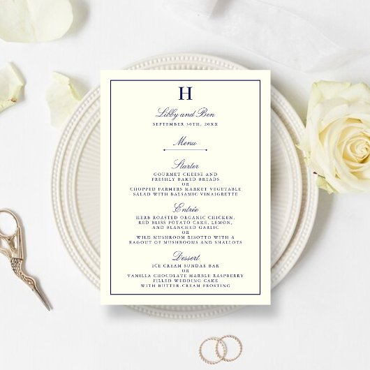 Vorlage für das Chic Navy & Ivory Wedding Menu