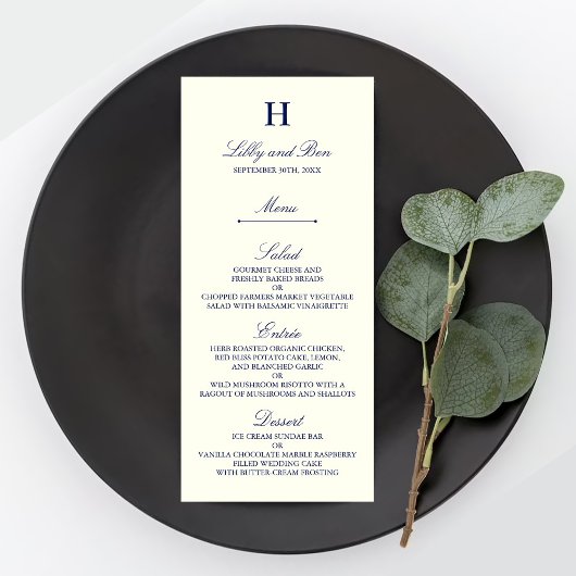 Vorlage für das Chic Navy & Ivory Wedding Menu Werbekarte